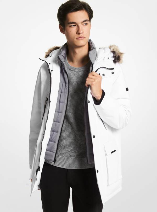 Panske Bundy Michael Kors Benson Faux Fur Trim Woven Parka Biele - Oblecenie Michael Kors Levně | INJCL-4375